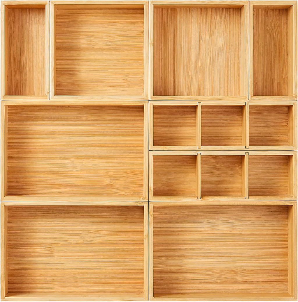 fabsome drawer organizer, set of 9 bamboo wood, main product view