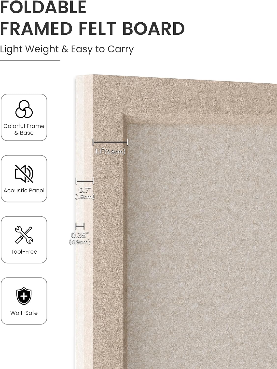 Fluxynara Framed Felt Bulletin Board, 47.2" x 23.6", Oatmeal