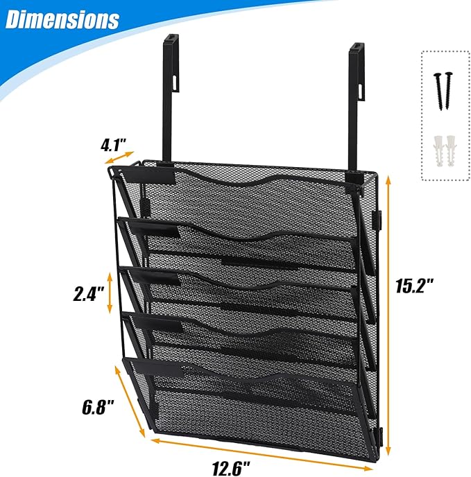 EASEPRES 5 Pocket Mesh Hanging Wall File Organizer - Image 2