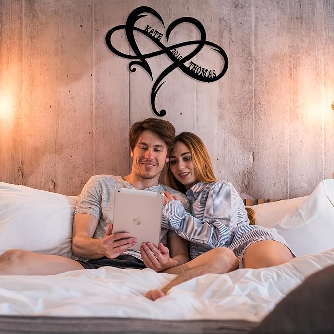 Personalized Valentines Metal Wall Sign, Custom Infinity Heart Love Couple Name - Image 2