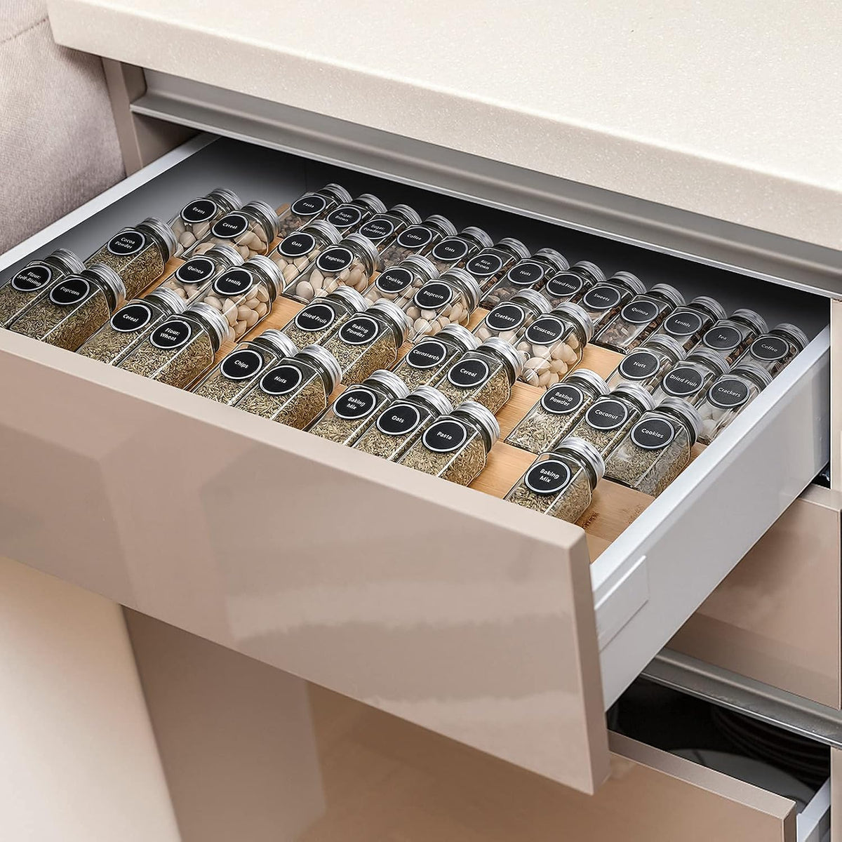 Mulush Bamboo Spice Rack Tray - Spice Drawer Organizer for Kitchen Cabinets S...
