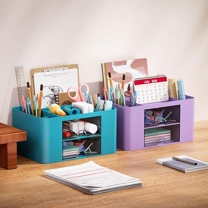 Marbrasse Pen Organizer with 2 Drawer, Desk Organizers and Accessories with 5 - Image 5