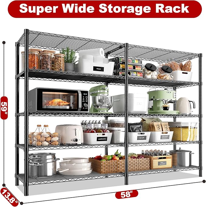 REIBII 5 Tier Wire Shelving Storage Shelves Loads 1430LBS - Image 2