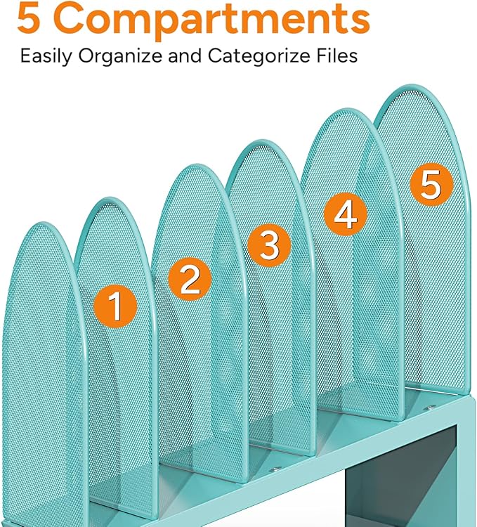 OUTIOE 5-Section Desk File Organizer, Metal Mesh Folder Organizer - Image 6