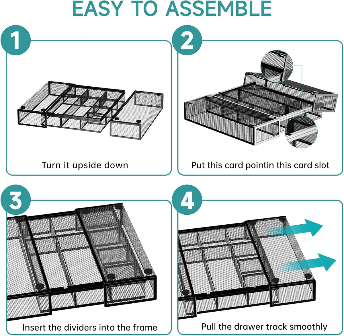 2 Pack Expandable Desk Drawer Organizer, 10 Compartments, Black