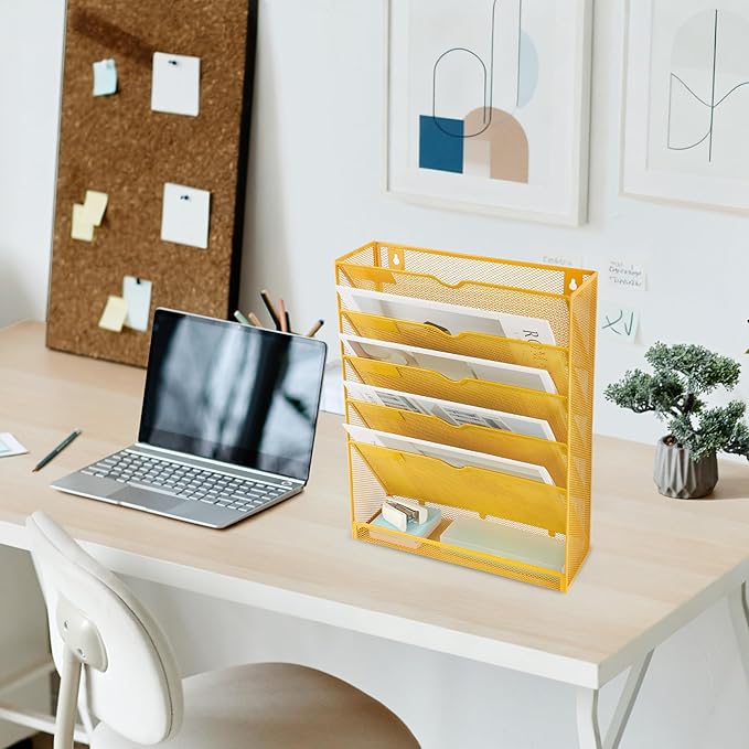 EASEPRES 6 Tier Mesh Hanging Wall File Organizer, Desk Vertical Mail Paper - Image 7