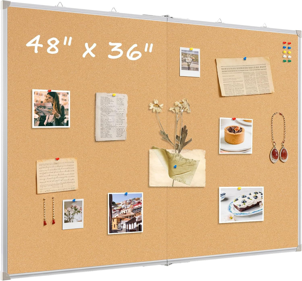 Double-Sided Large Foldable Cork Board, 48" x 36"