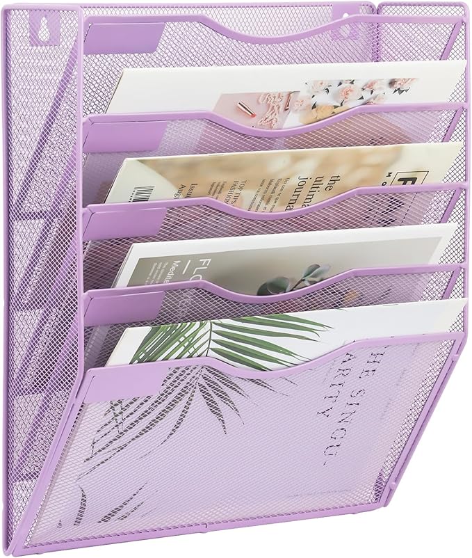 EASEPRES 5 Pocket Mesh Hanging Wall File Organizer, Wall Mounted Mail Paper by EASEPRES
