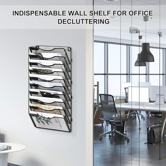 EasyPAG Wall File Organizer for Office 10 Pocket Mesh Wall Mounted Paper - Image 3