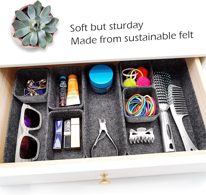 Welaxy Desk Drawer Organizer Tray, 8-Piece Shallow Felt Office Storage - Image 4
