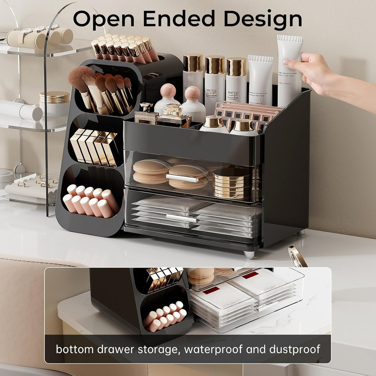 UFORU Makeup Organizer Countertop with Brush Holder for Vanity Bathroom