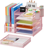 marbrasse desk organizer with file holder, 5-tier paper shown in use