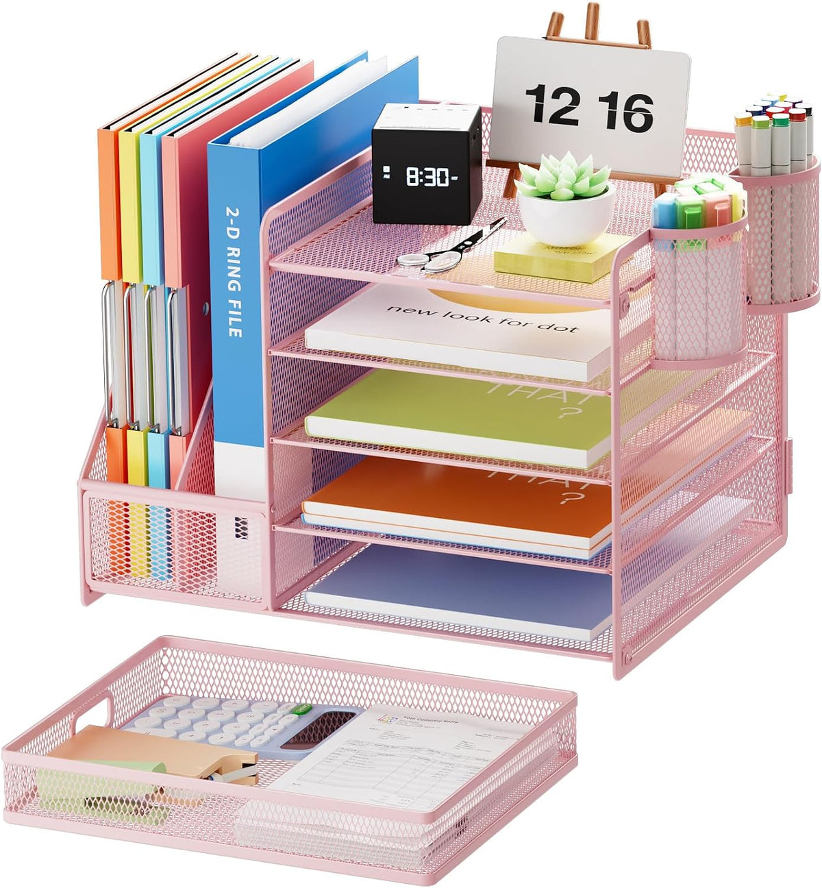 marbrasse desk organizer with file holder, 5-tier paper shown in use