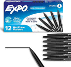 EXPO Visa Vis Wet Erase Markers Fine Point Black 12-Pack Ideal by EXPO