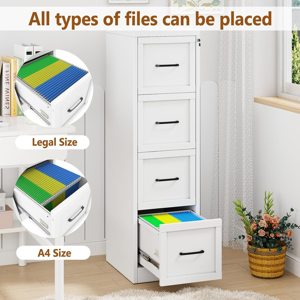 4 drawer metal file cabinet with lock,narrow vertical, side view