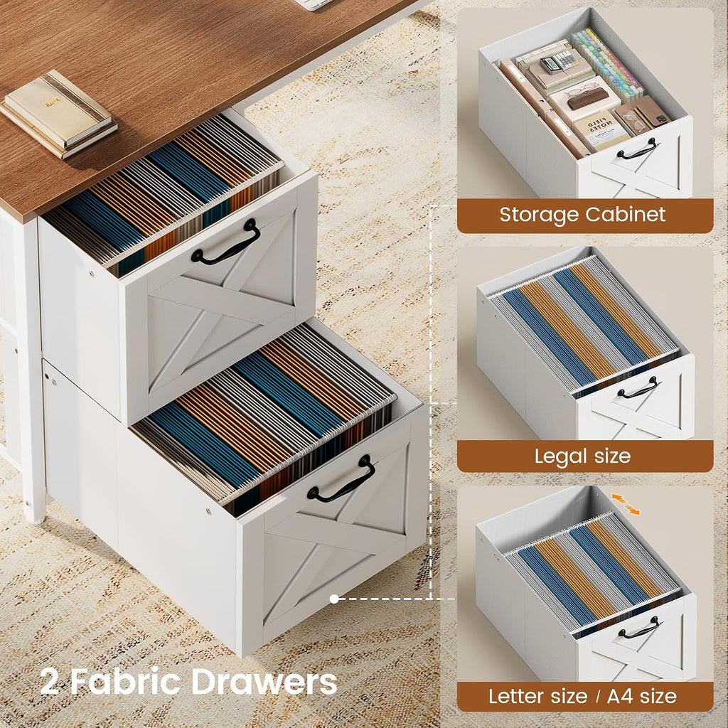 SEDETA Reversible Farmhouse L Shaped Computer Desk with Drawers, Hutch | L Shaped Corner Gaming Desk with LED Light and Storage Shelves for Home Office/Two Person, White