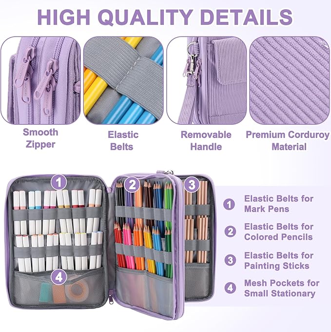 VASCHY Colored Pencil Case, Corduroy Large Pencil Pouch - Image 3
