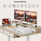 Grandder Electric Standing Desk with Four Drawers, Sit to Stand Up Height Adjustable Desk with Storage Shelf for Home Office, 47 * 28 Inch, Study, Ergonomic Adjustable Computer Desk, Maple