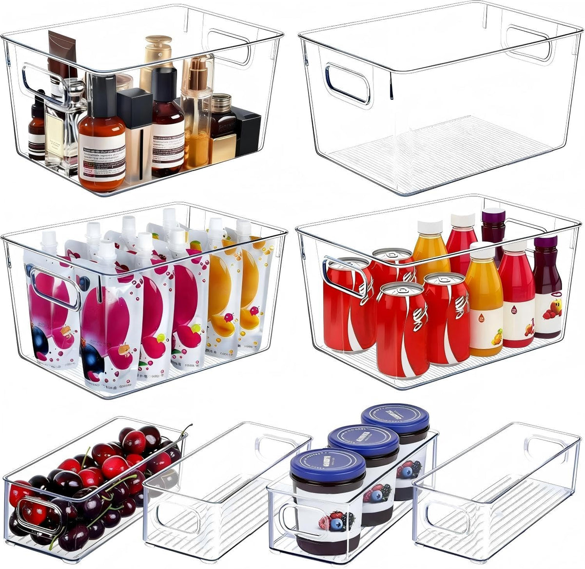 SKTEET Set of 8 Clear Plastic Storage Bins, 4 Large and 4 Small Stackable Sto...
