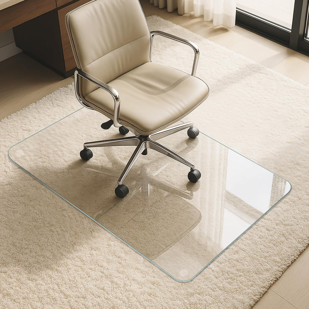 VASUHOME Heavy-Duty Tempered Glass Chair Mat, 31 x 48 Inch Large Office Floor Mat for Carpet or Hardwood Floors, 1/5" Thick with 12 Anti-Slip Pads
