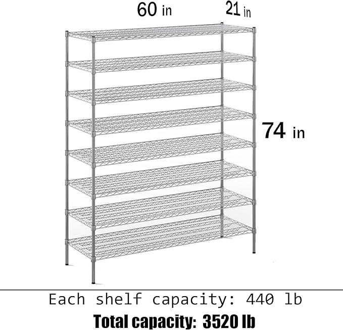 Regal Altair 21" Deep x 60" Wide x 74" Height Wire Shelving Kit | 8-Tier | NSF - Image 3