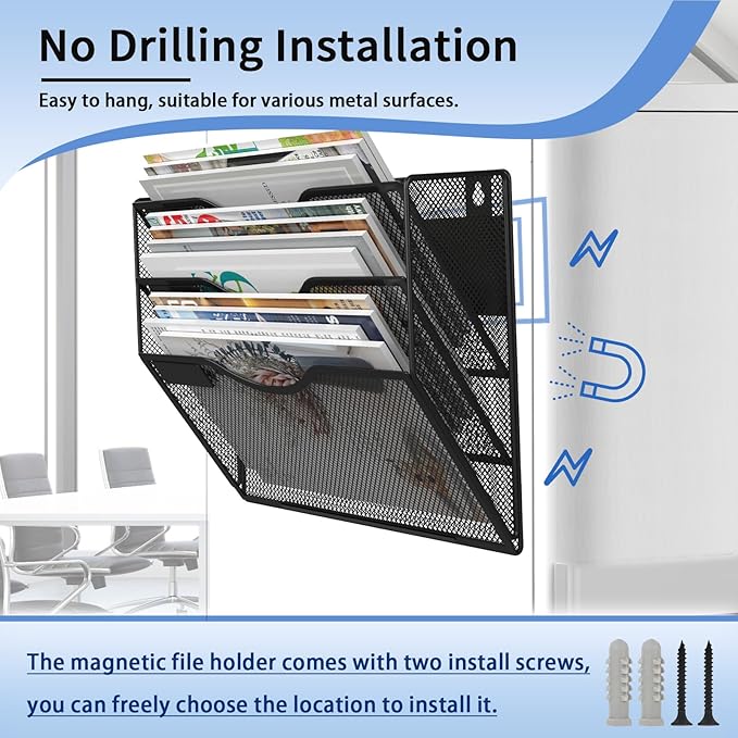 LQPAFZ 3-Tier Magnetic File Holder, No Drilling Installation File Cabinet - Image 5