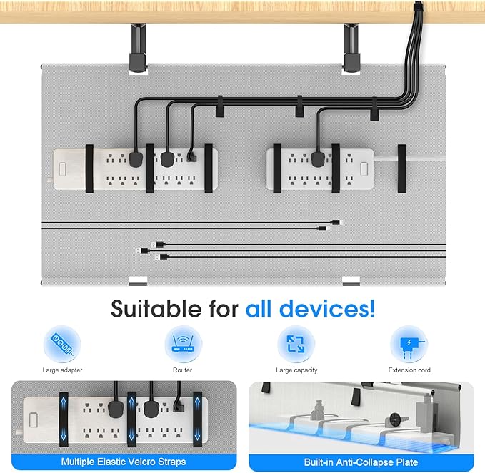 KIGJU Under Desk Cable Management Tray, 30-inch No-Drill Cord Organizer - Image 4