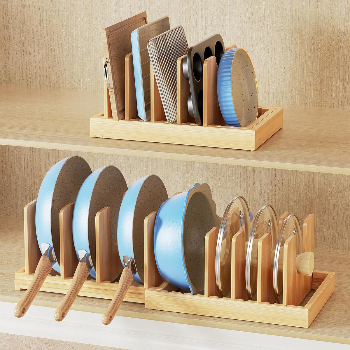 ORDORA Pots and Pans Organizer, Expandable Pot Lid Organizer under Cabinet