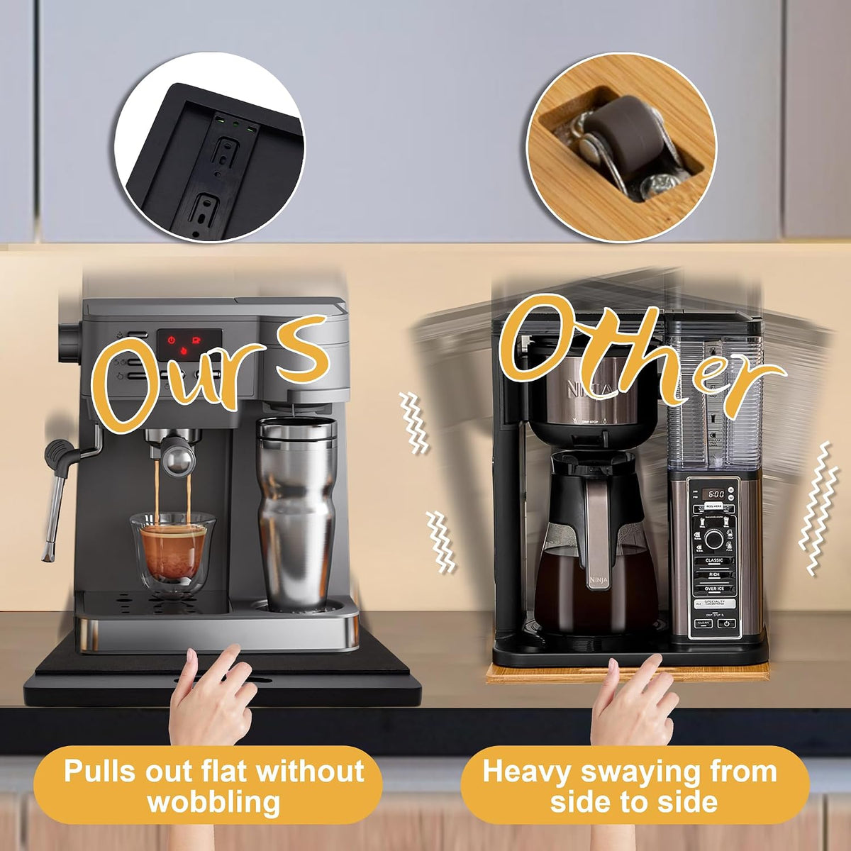 MinBoo Bamboo Appliance Slider,Sliding Tray for Coffee Maker, Kitchen Counter...