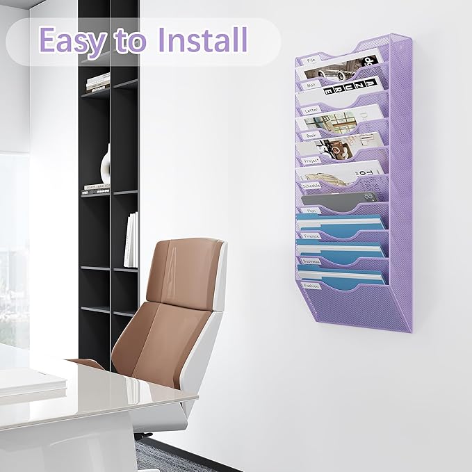 EasyPAG 10 Pocket Mesh Wall File Organizer, Hanging Paper Folder Holder - Image 4
