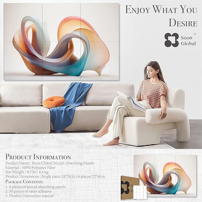 Soon Global Acoustical Wall Panels, 72 X 48 Inches Art Acoustic Panels - Image 4