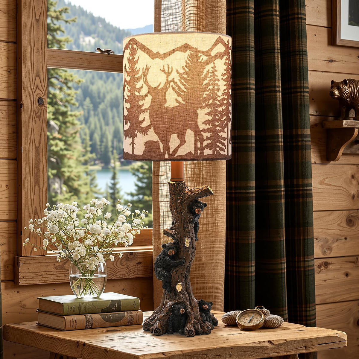 LOKHOM 19" Rustic Climbing Bear Table Lamp for Bedroom, Small Single Lamp