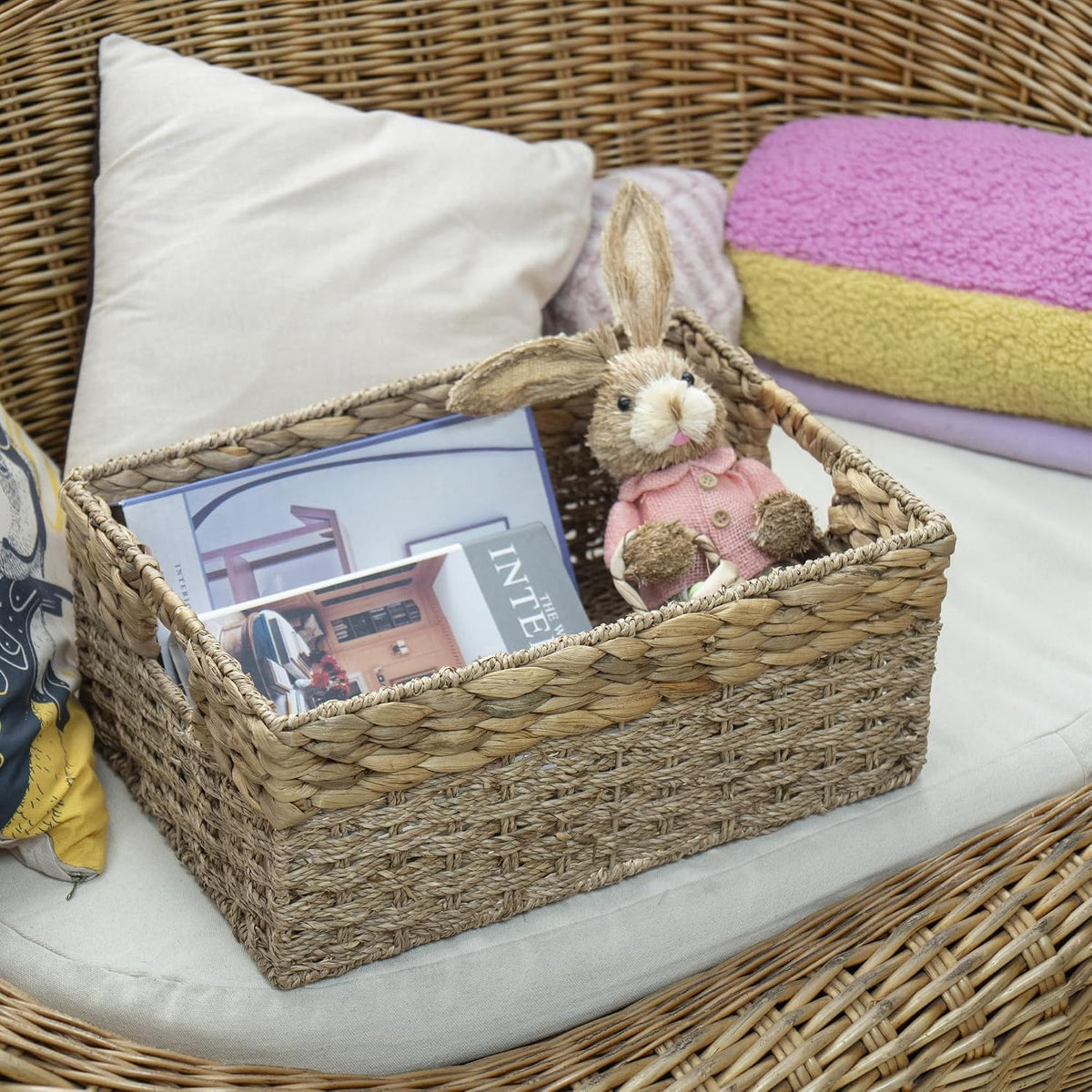 Handwoven Water Hyacinth Wicker Baskets for Organization(Medium)