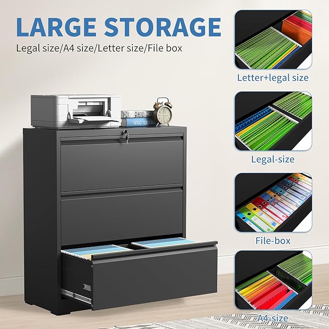 FLIXELIO 3 Drawer File Cabinet, Heavy Duty Metal Filing Cabinet - Image 4