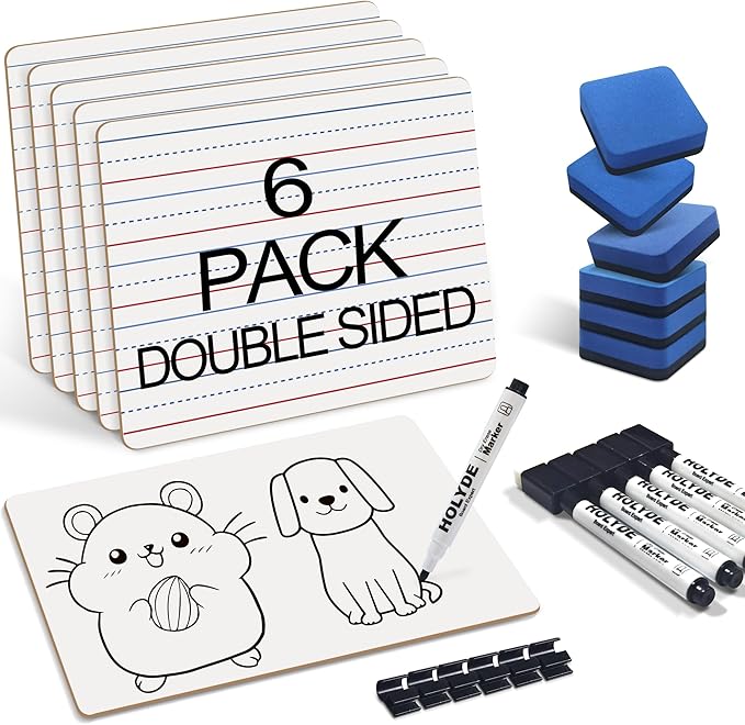 Dry Erase Boards 6 Pack, Double Sided Small Whiteboards by HOLYDE