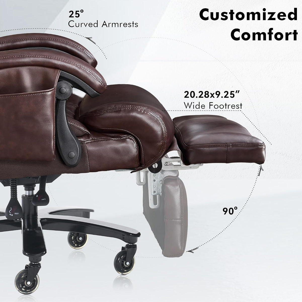 Big and Tall Ergonomic Massage Office Chair with Footrest, PU Leather Brown