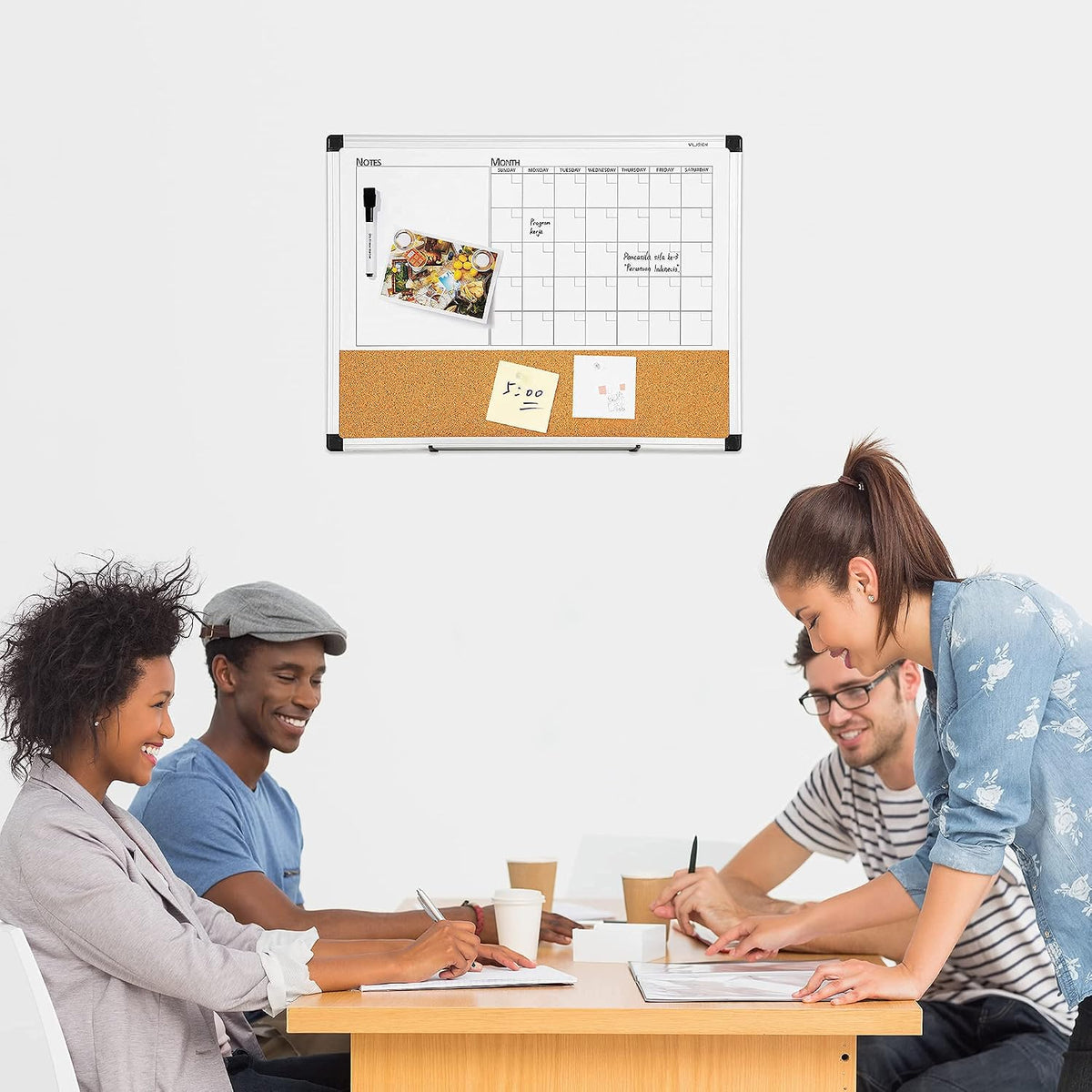 VUSIGN Monthly Calendar Whiteboard Dry Erase Cork Board Combo