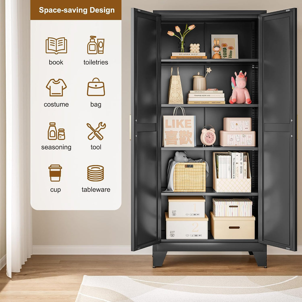 qinptwut 71" metal storage cabinet with doors and showing dimensions