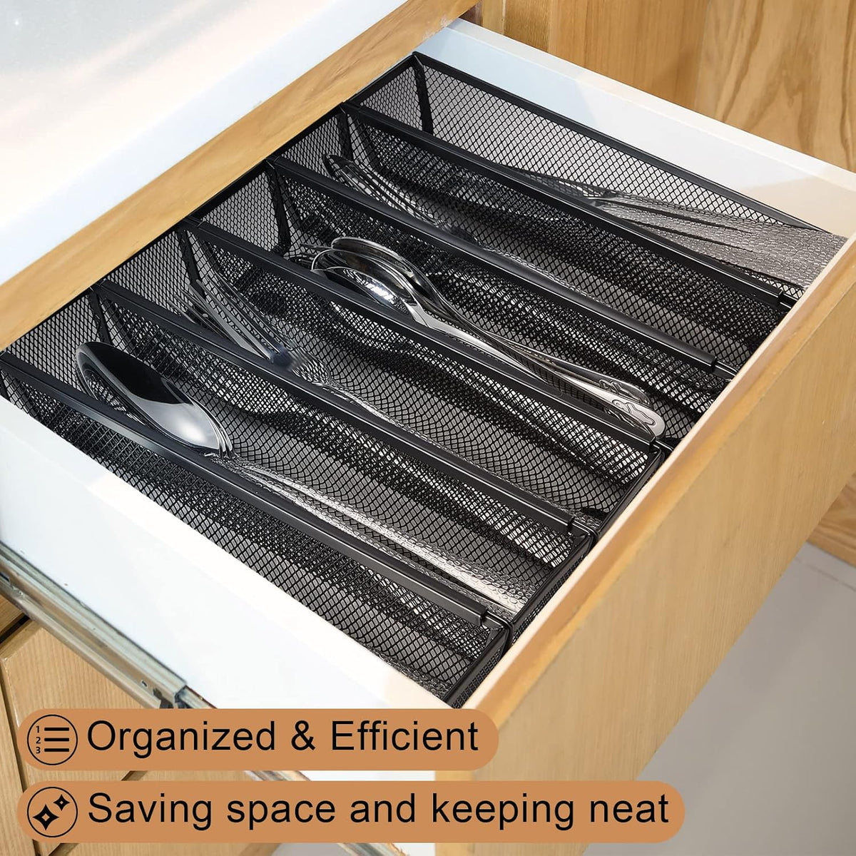 Chumia 10 Pack Silverware Drawer Organizer, 9 x 3 x 2 Inch, Black