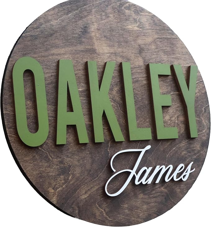 Custom Round Nusery Name Sign, Personalized 3D Baby Name Announcement Sign by Obsidian+Home+Creations