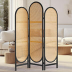 Asnefeli Room Divider 3 Panel, Hand-Woven Rattan Room Divider by AsNefeli