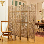 68.9Inch Folding Room Divider, 4 Panels Wood Carved Privacy Screens - Image 2