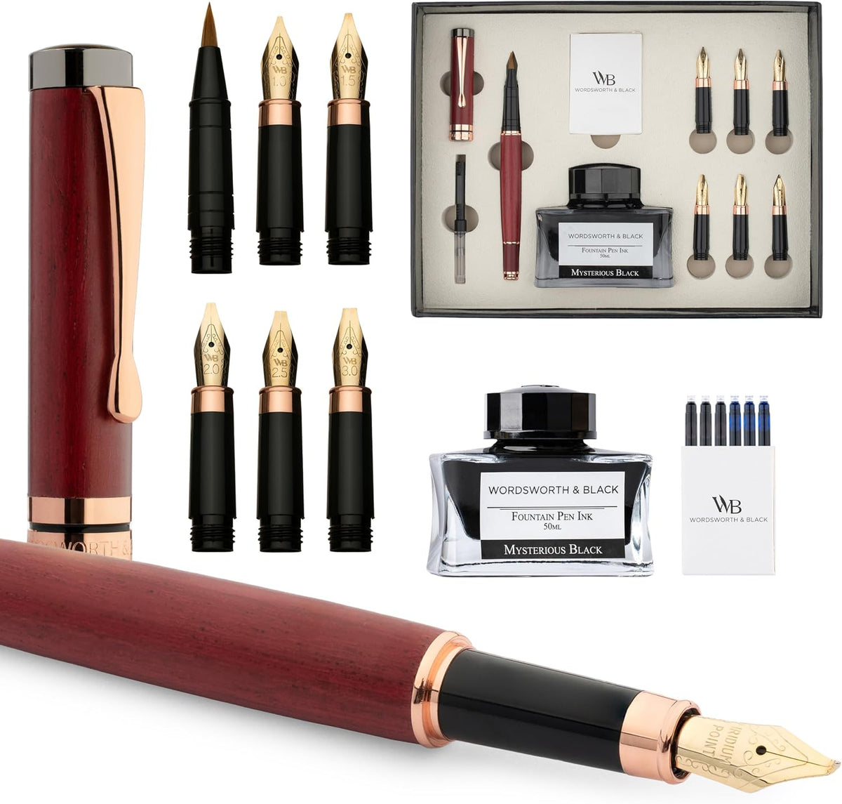 Wordsworth & Black Calligraphy Pen Gift Set, Includes Ink Bottle, 6 Ink