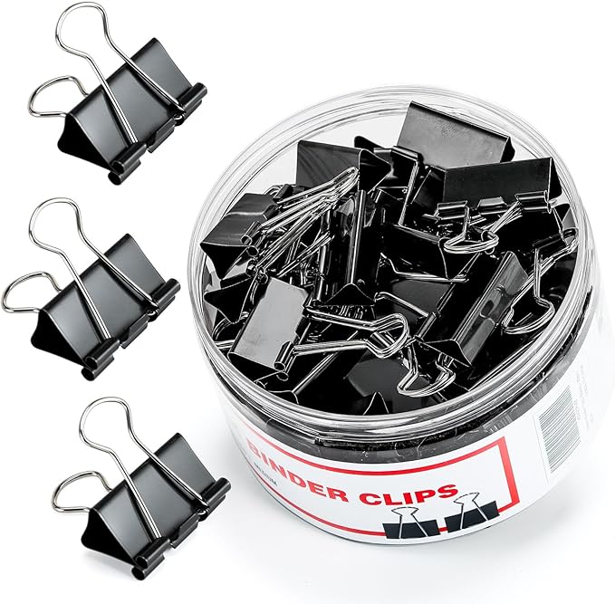 Binder Clips, Kalerr Black Binder Clip Medium, 1.25 Inches Office Clip by Kalerr