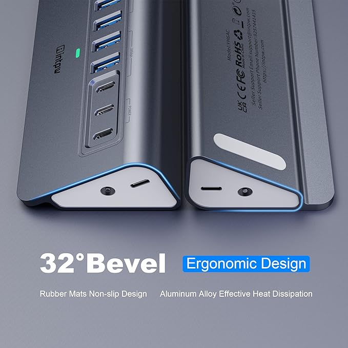 YH6AC Powered USB Hub 10Gbps, intpw 9-Port USB Splitter - Image 5