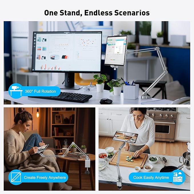 AboveTEK 2-in-1 iPad Stand for Desk, Aluminum iPad Holder Arm - Image 7