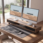 fenge dual monitor stand with storage, desk shelf showing dimensions