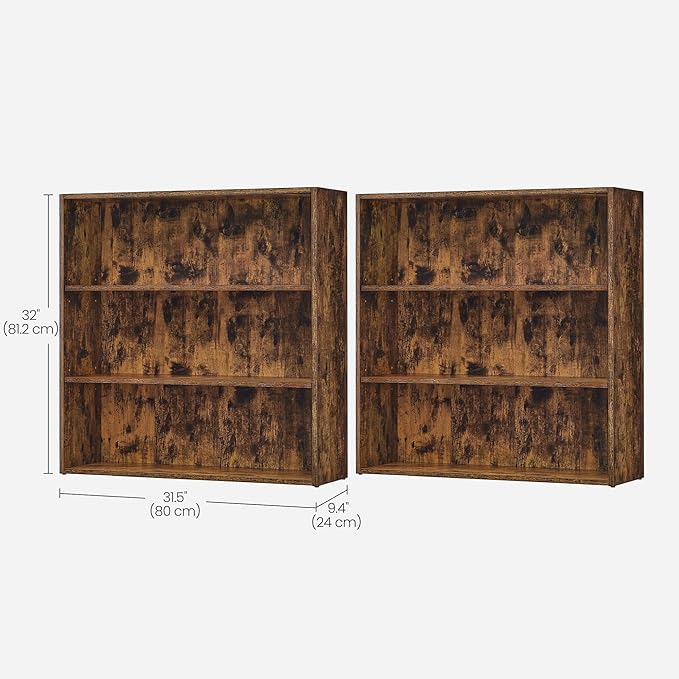 VASAGLE Set of 2 Bookshelves, 31.5 Inches Wide, 3-Tier Open Bookcases - Image 3