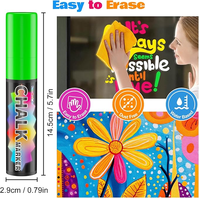 FansArriche Liquid Chalk Markers, 15mm Jumbo Car Window Markers, 8 Pack - Image 5