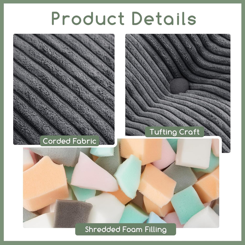 higogogo square stuffed pouf ottoman, corduroy poufs with, close-up detail